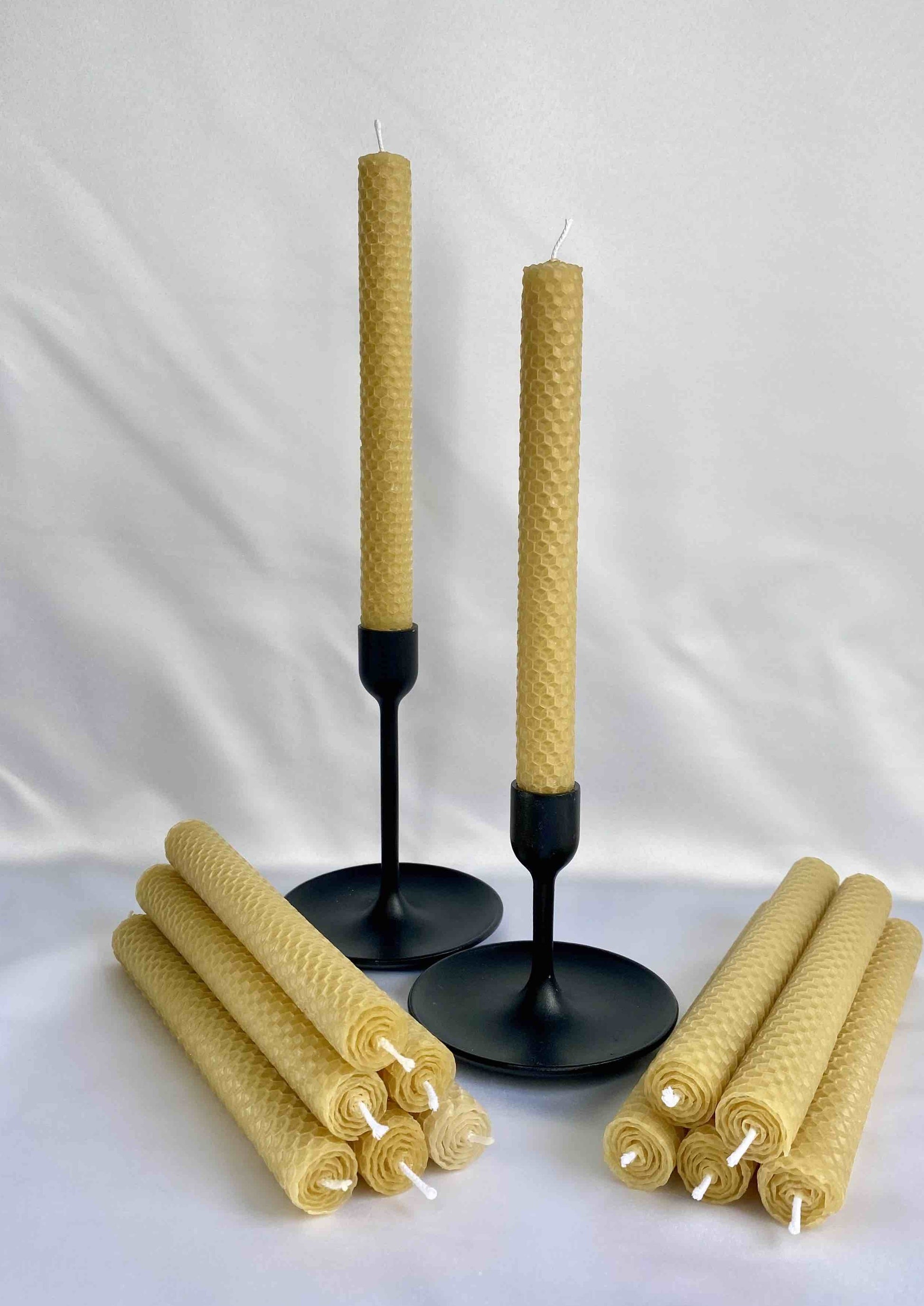 beeswax dinner candles in sets and in candlesticks